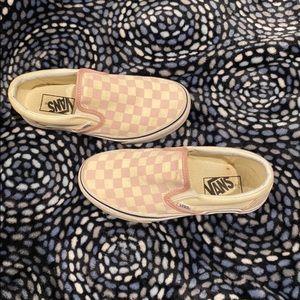 Pink checkerboard slip on vans